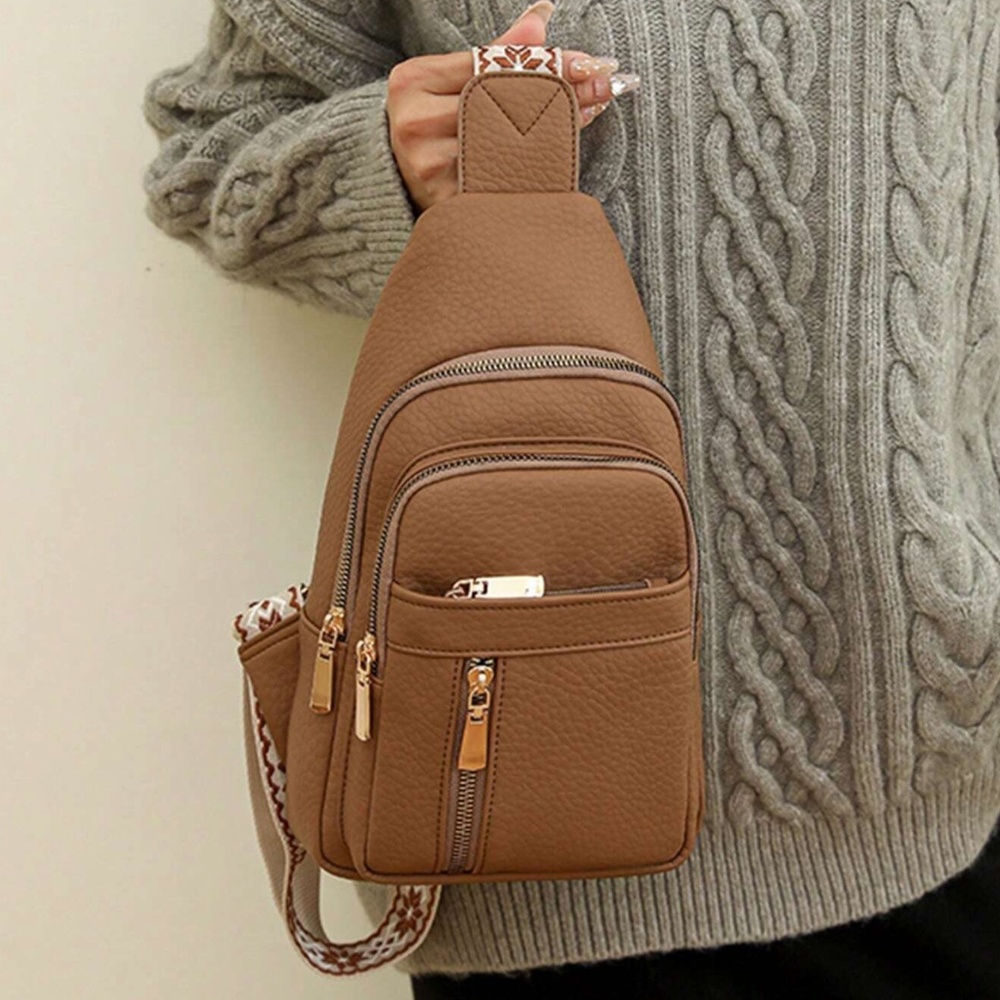 Luxe Pebbled Vegan Leather Zip up Crossbody Shoulder Bag - Picture 8 of 10